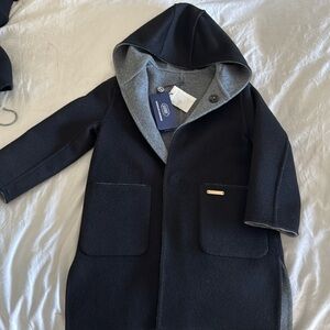 Boys New 100% Cashmere Coat black reversible grey